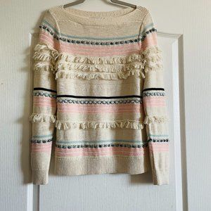 Loft Fringed Striped 100% Cotton Sweater Size S NWOT
